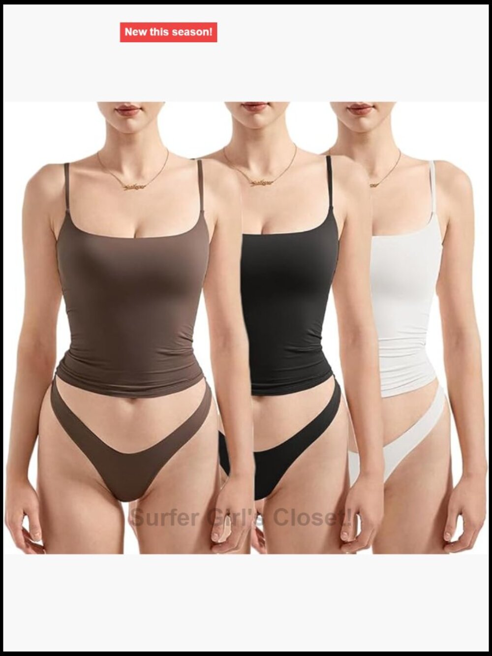Y2K Square Neck Tank Top 3-Piece Set Sleeveless Cami Shirts Stretch